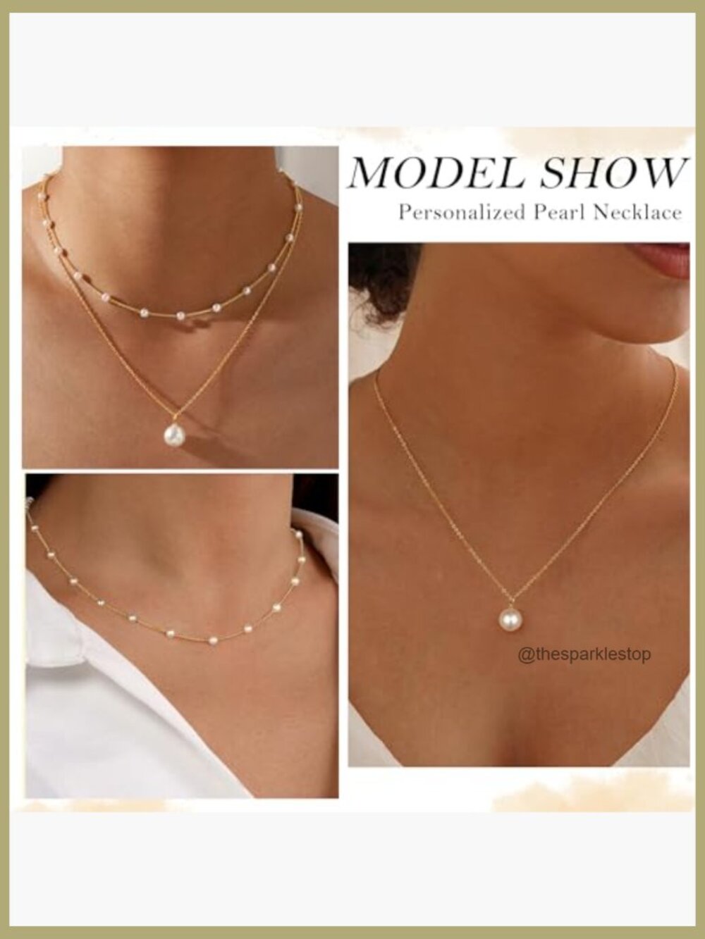 Real Gold Plated Dainty Pearl Necklace Daisy Round Drop Pearl Choker Layered - Picture 4 of 7